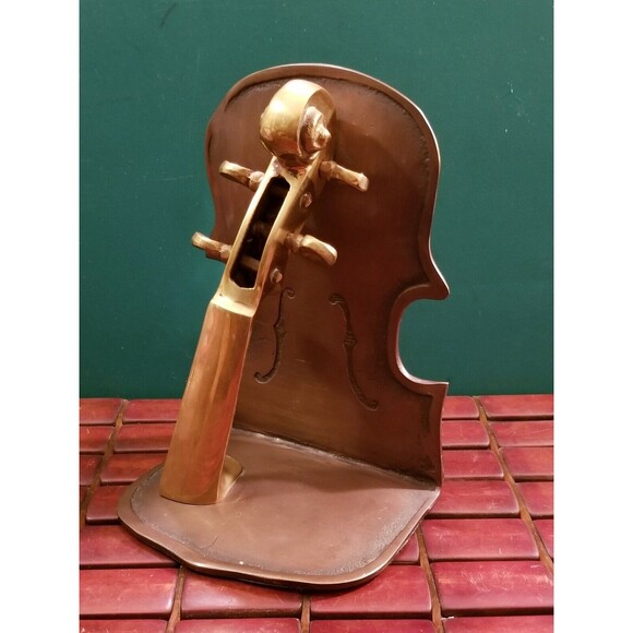Vintage Handcrafted Solid Brass Violin Bookend 7"x5"x4" - Picture 2 of 7